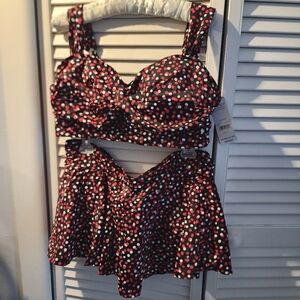 NWT XL retro skirted bikini polka dotted